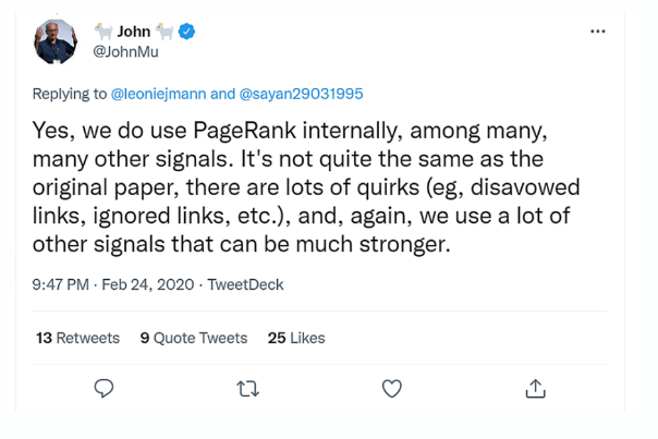 John Mueller about page rank
